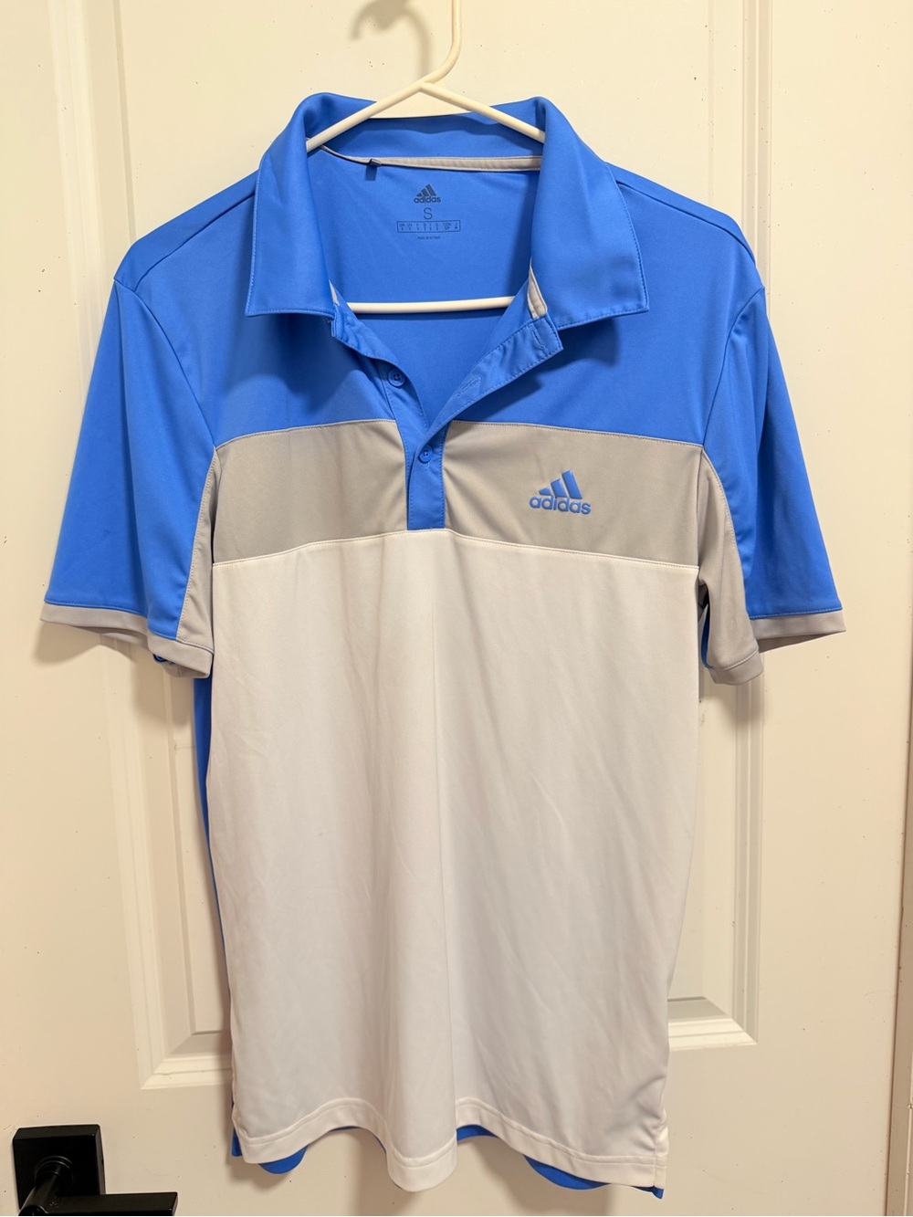 adidas Blue, Gray & White Colorblock Polo
